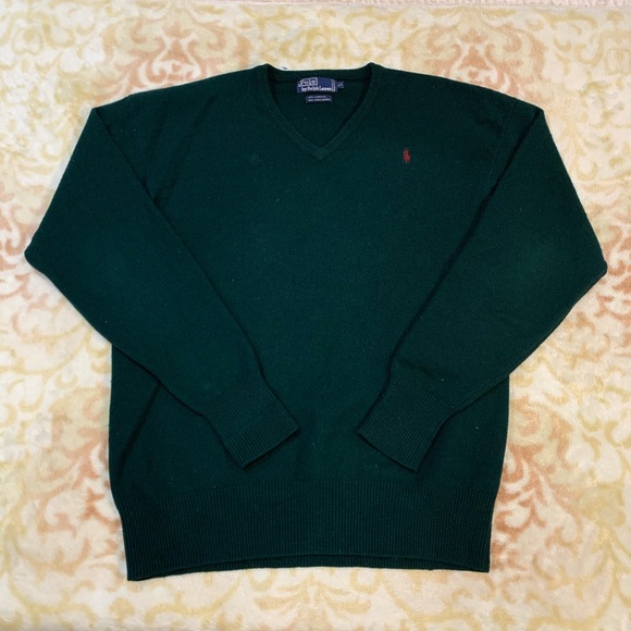 VINTAGE Forest Green Polo Wool Sweater - Picture 1 of 1